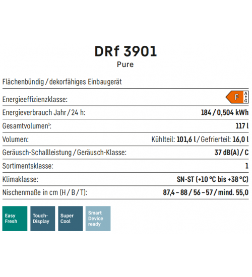 LIEBHERR利勃海尔 DRf 3901  轻松新鲜 嵌入式单门冰箱
